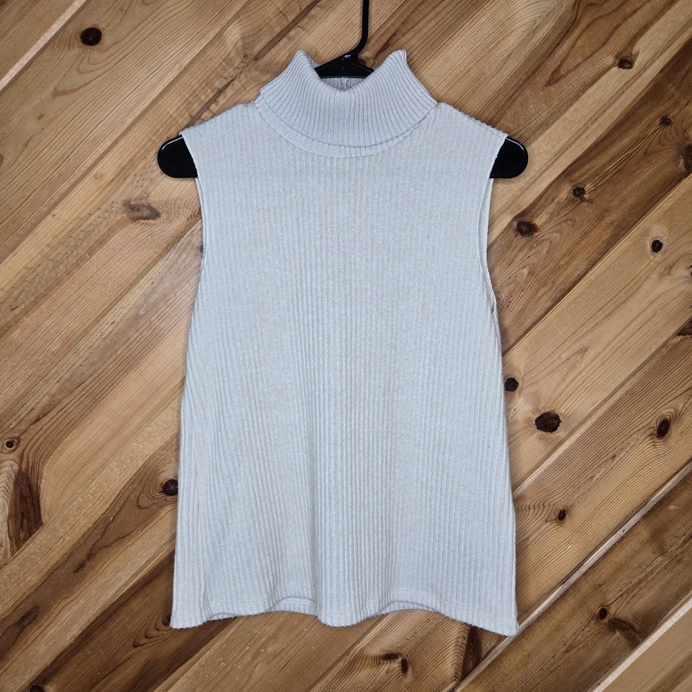 ZARA Ribbed Turtle Neck Sleeveless Beige Top Size Medium